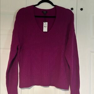 Express V-Neck Sweater - Rich Magenta